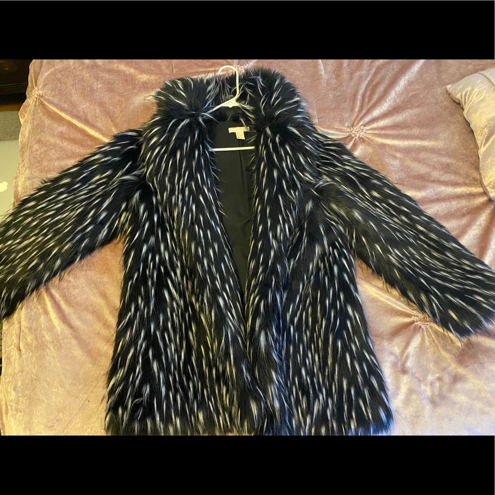 Black and White Black Faux Fur Coat